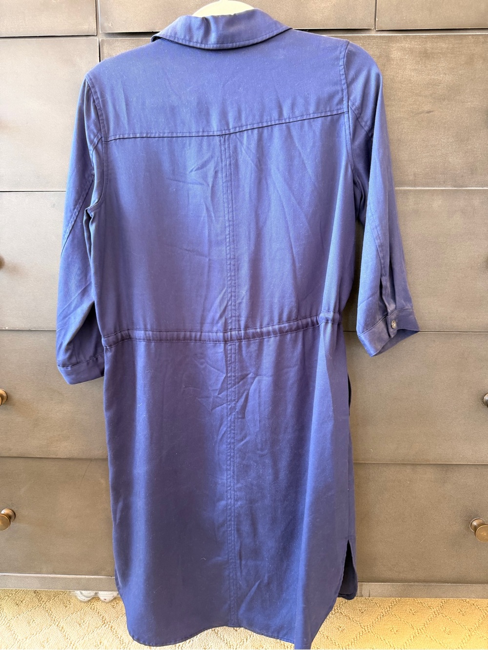 French Connection Blue Button-Front Drawstring Shirt Dress - Picture 7 of 8